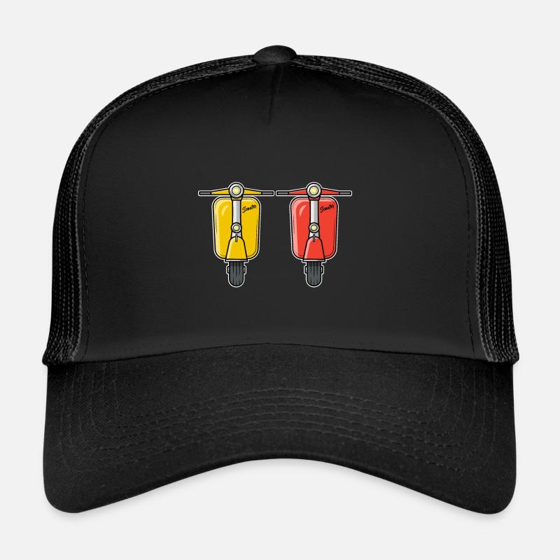 2 Scooter Motorroller Roller gelb rot - Trucker Cap - Schwarz/Schwarz