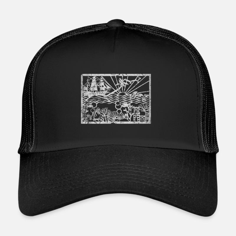Meer Ocean Atlansis Scherenschnitt - Trucker Cap - Schwarz/Schwarz