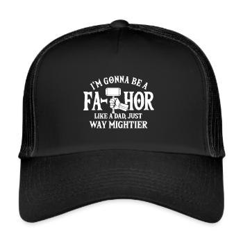 Ich werde VA-THOR - Geschenk Vater Papa Baby - Trucker Cap - Schwarz/Schwarz - Vorne