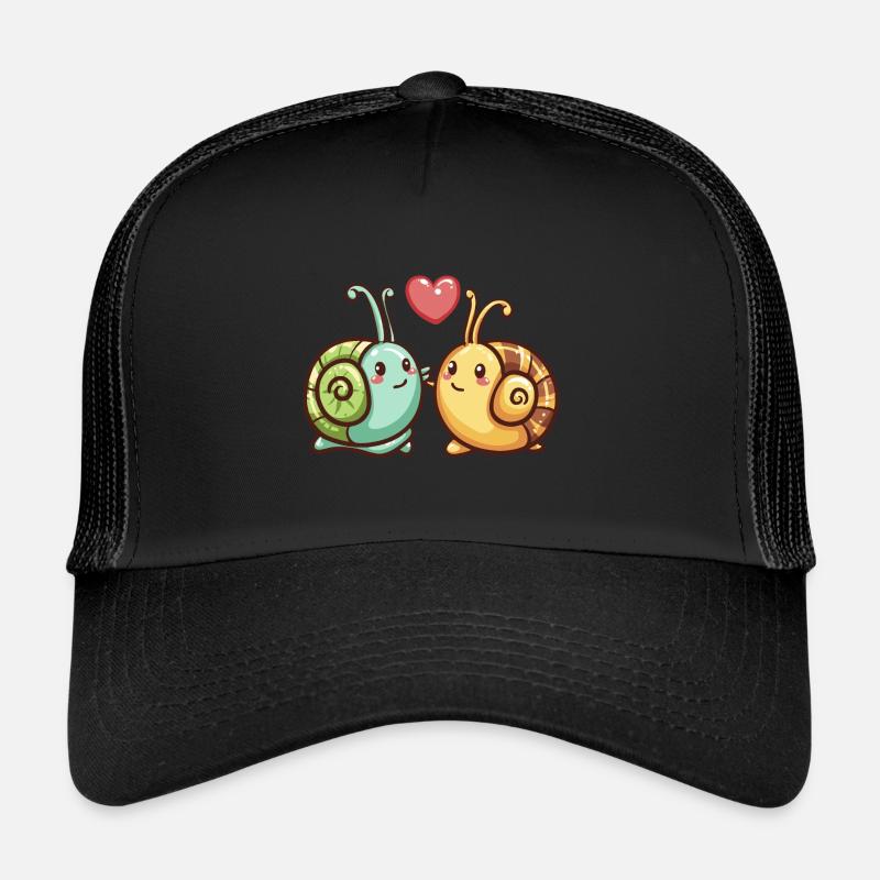 Schnecke Paar Liebe Valentinstag - Trucker Cap - Schwarz/Schwarz