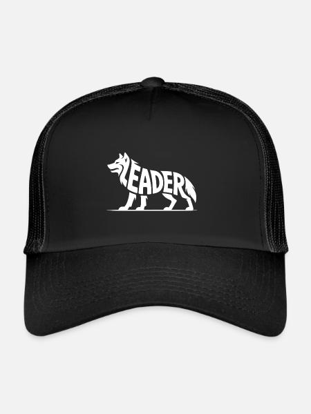 Leader - Logo de loup motivant - Casquette trucker  - noir/noir - Devant