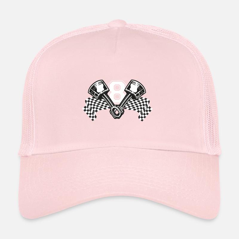 V8 piston avec drapeau de course Casquette trucker 