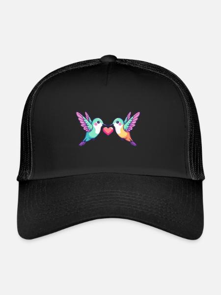 Colibri oiseau couple amour Saint-Valentin - Casquette trucker  - noir/noir - Devant