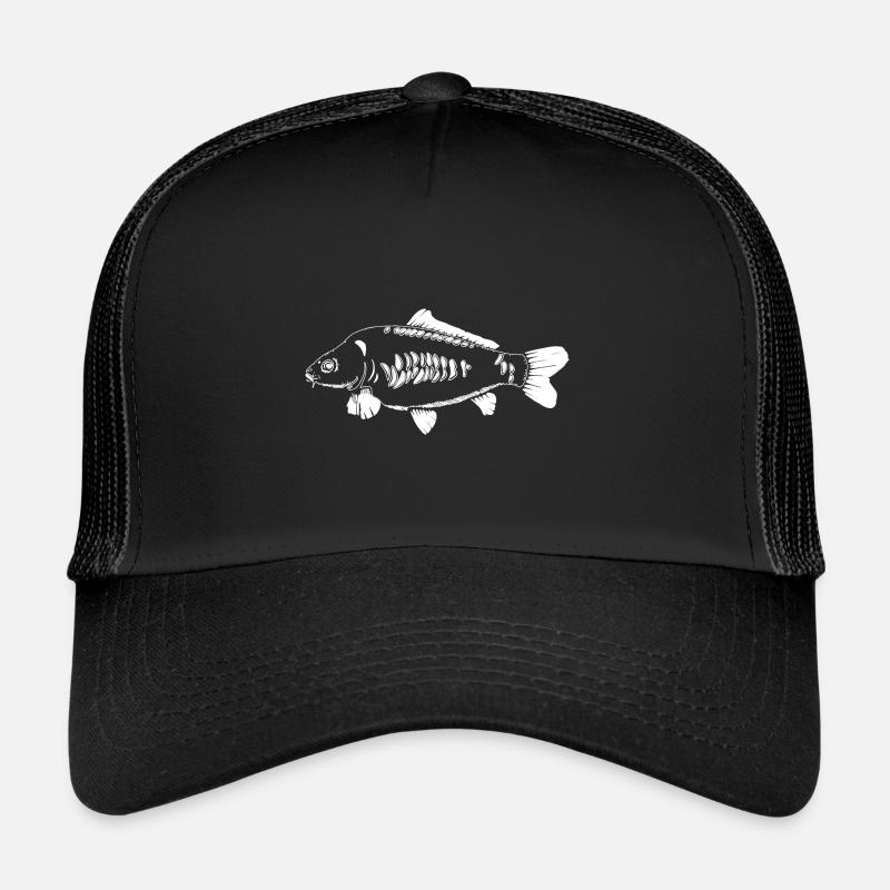 letzterWurf - White Carp - Karpfen - Trucker Cap - Schwarz/Schwarz