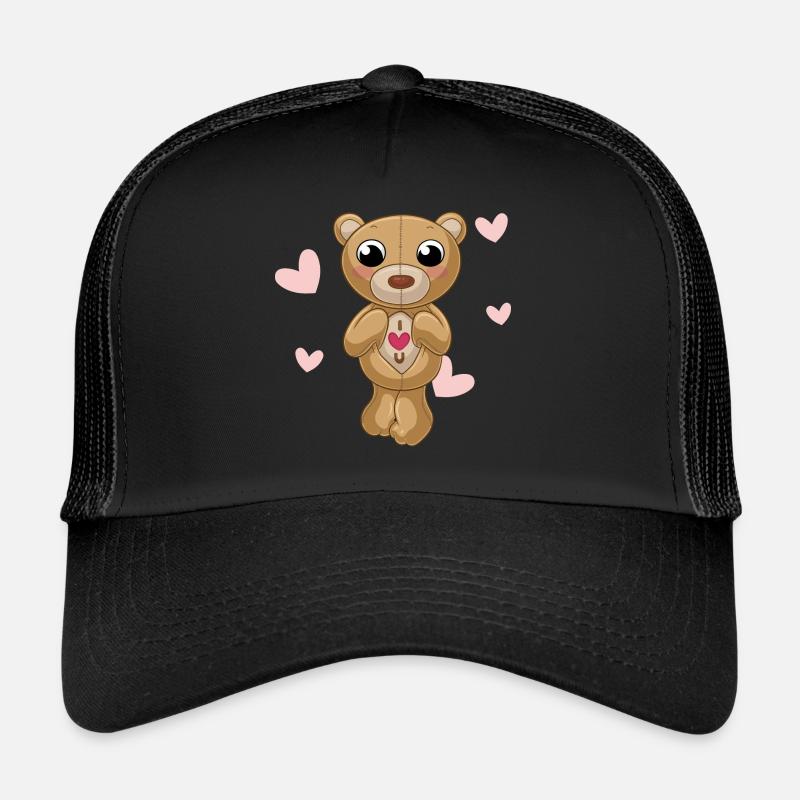 Putziger Comic Teddybär - Trucker Cap - Schwarz/Schwarz
