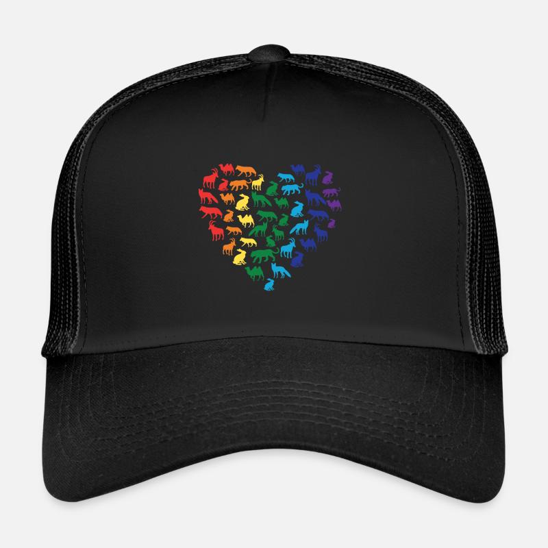 Tierliebe - Regenbogen Herz - Trucker Cap - Schwarz/Schwarz