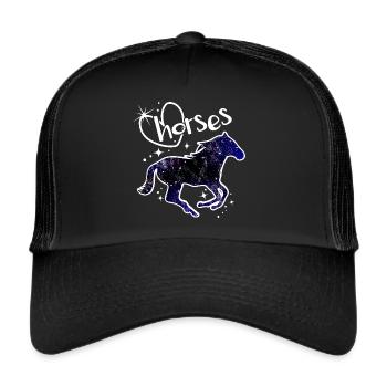 Pferde Galaxy Ich liebe Pferd Motiv mit Sternen - Trucker Cap - Schwarz/Schwarz - Vorne