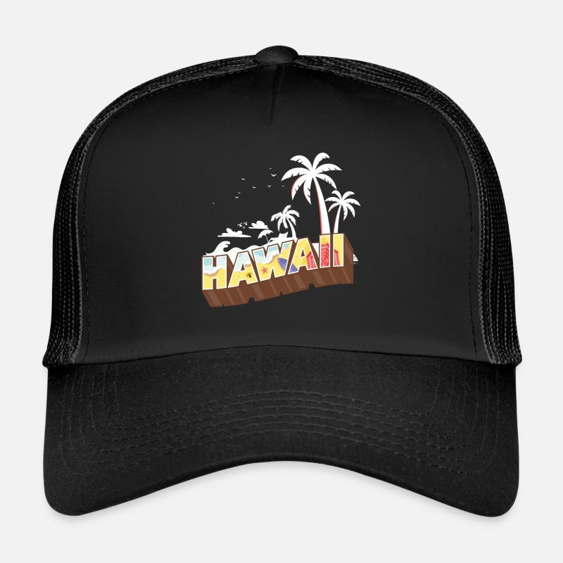 Heure d'été de conception d'Hawaï avec des palmiers - Casquette trucker - noir/noir