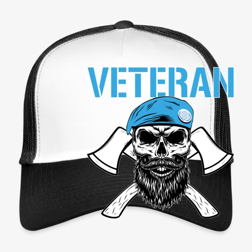 Veteran - Dödskalle med blå basker och yxor - Trucker Cap