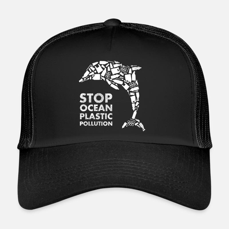 White Dolphin Stop Ocean Plastikverschmutzung - Trucker Cap - Schwarz/Schwarz