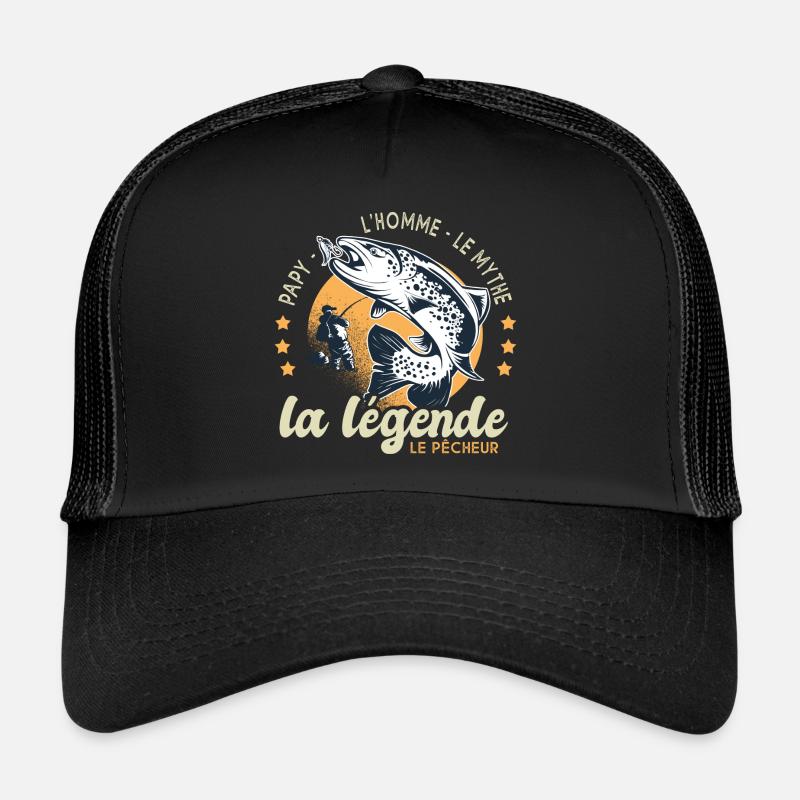 papy homme mythe légende pêche cadeau papi pêcheur - Casquette trucker  - noir/noir