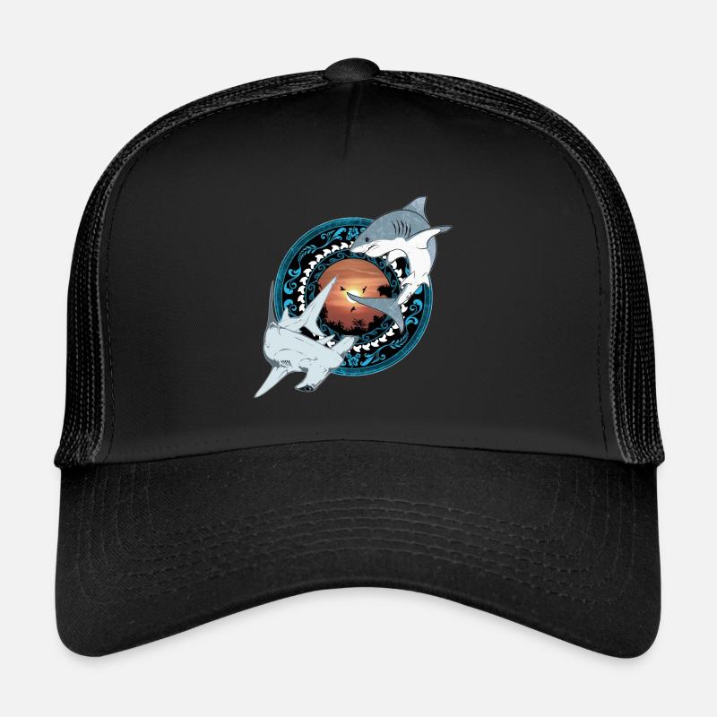 Requin-marteau Grand Requin blanc hawaïen - Casquette trucker  - noir/noir
