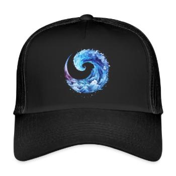 Blue wave, water, surfing, sea, summer, waves - Trucker Cap - black/black - Front