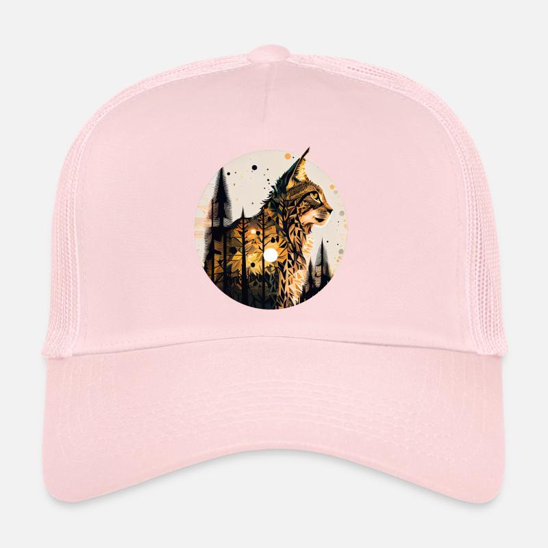 Luchs mit Mond im Wald mit Muster Trucker Cap