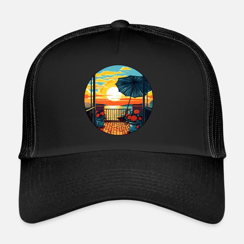 Vacances sur le balcon, le parasol, le soleil, la mer Casquette trucker 