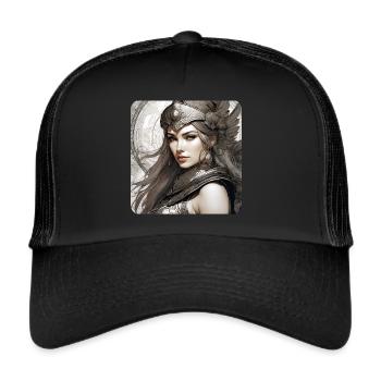 Fantasy Anime Girl Wikinger Germanen Mittelalter - Trucker Cap - Schwarz/Schwarz - Vorne