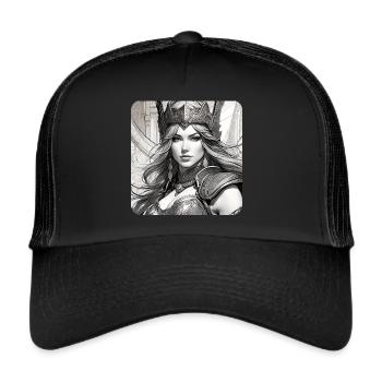 Fantasy Anime Girl Wikinger Germanen Mittelalter - Trucker Cap - Schwarz/Schwarz - Vorne