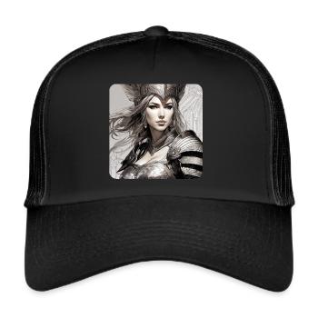 Fantasy Anime Girl Wikinger Germanen Mittelalter - Trucker Cap - Schwarz/Schwarz - Vorne