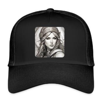 Fantasy Anime Girl Wikinger Germanen Mittelalter - Trucker Cap - Schwarz/Schwarz - Vorne