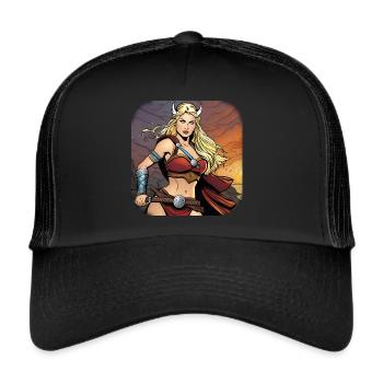 Stolze Kriegerin im Comic Style - Trucker Cap - Schwarz/Schwarz - Vorne