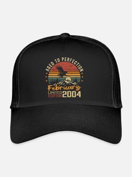 Né en Fevrier 2004 Anniversaire 2004 Février - Casquette trucker  - noir/noir - Devant