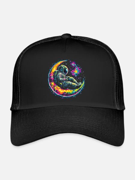 Lune Astronaute Science Espace - Casquette trucker  - noir/noir - Devant