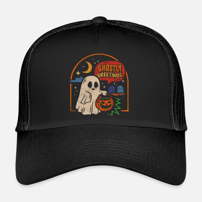 Halloween Ghostly Greetings gruseliger Geist Trucker Cap