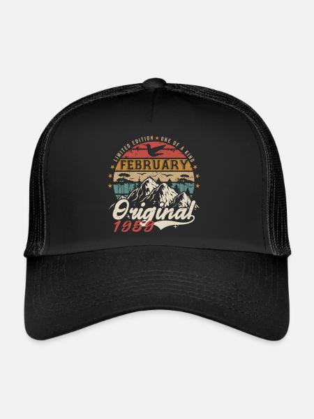 66th Birthday Gift Born In February 1959 - Trucker Cap - black/black - Front
