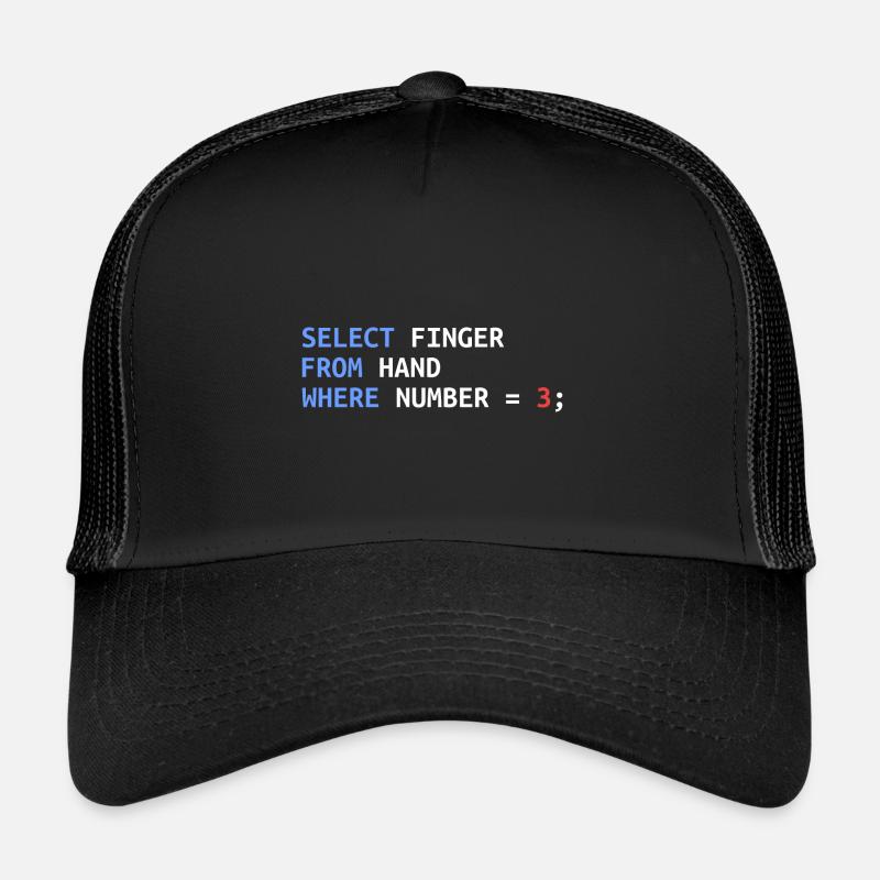 Mittelfinger Select SQL Entwickler Lustig Geschenk - Trucker Cap - Schwarz/Schwarz