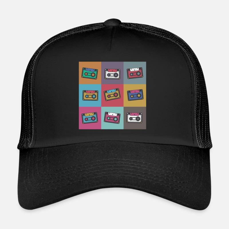 Popart Comic Retro Kassette Kassetten - Trucker Cap - Schwarz/Schwarz
