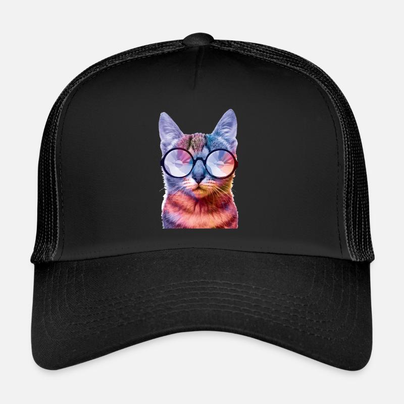 Rave Cat Farbige Katze Brille - Trucker Cap - Schwarz/Schwarz
