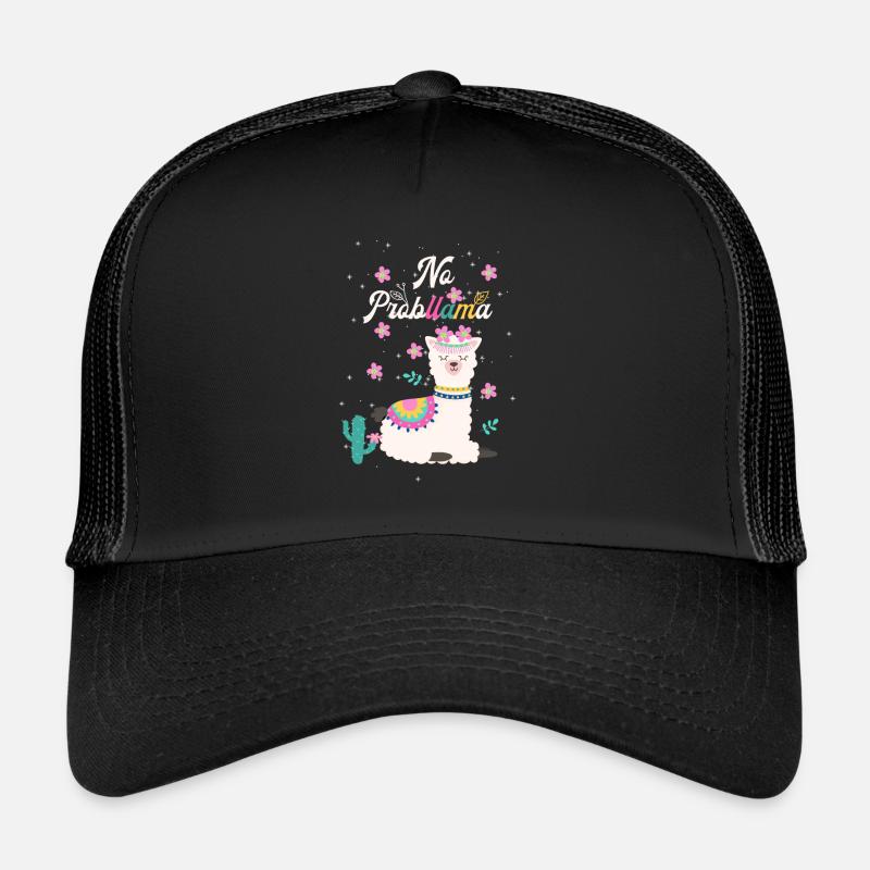 Niedliches Lama Design - Trucker Cap - Schwarz/Schwarz