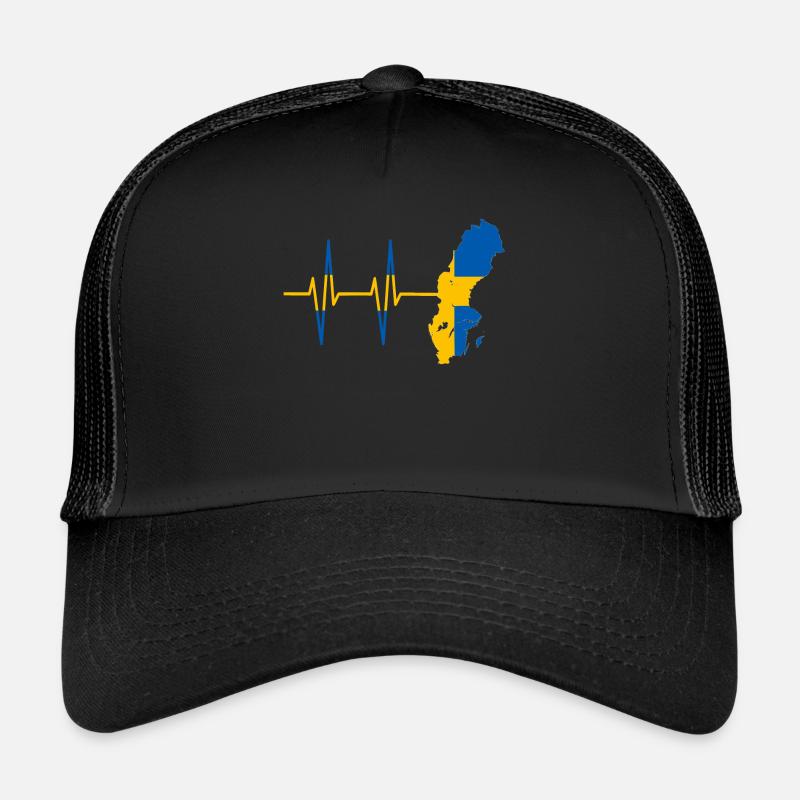 Herzschlag Schweden- Puls, Schwedisch, Geschenk - Trucker Cap - Schwarz/Schwarz