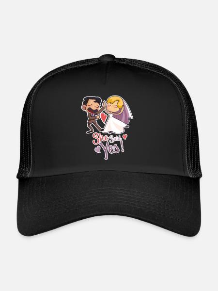 She said yes couple comic - Trucker Cap - black/black - Front