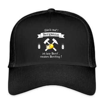 Bergmann Shirt - Glück auf Motiv - Trucker Cap - Schwarz/Schwarz - Vorne