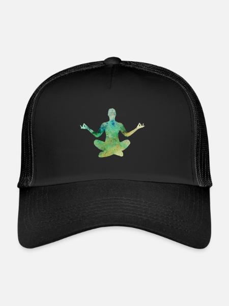 Motif de yoga aux couleurs de l'espace, Geschnekidee - Casquette trucker  - noir/noir - Devant