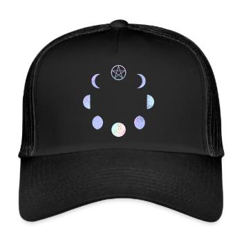 Mondphasen Pastell Regenbogen Gothic Pentagramm - Trucker Cap - Schwarz/Schwarz - Vorne