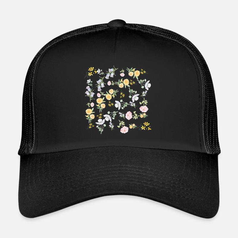 Fleurs d'aquarelle Vintage - Casquette trucker  - noir/noir