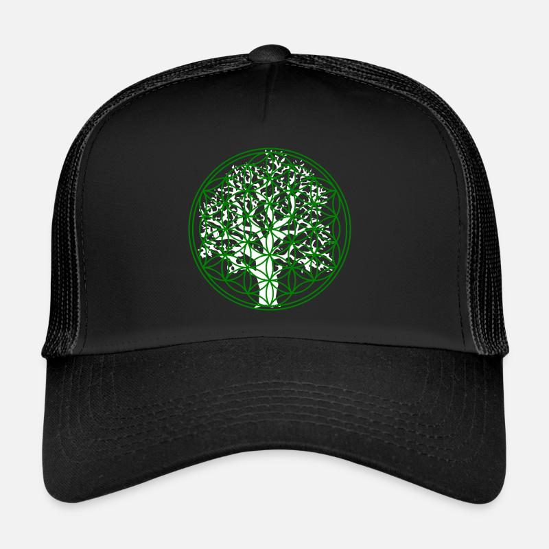 Fleur de vie avec arbre - Casquette trucker  - noir/noir