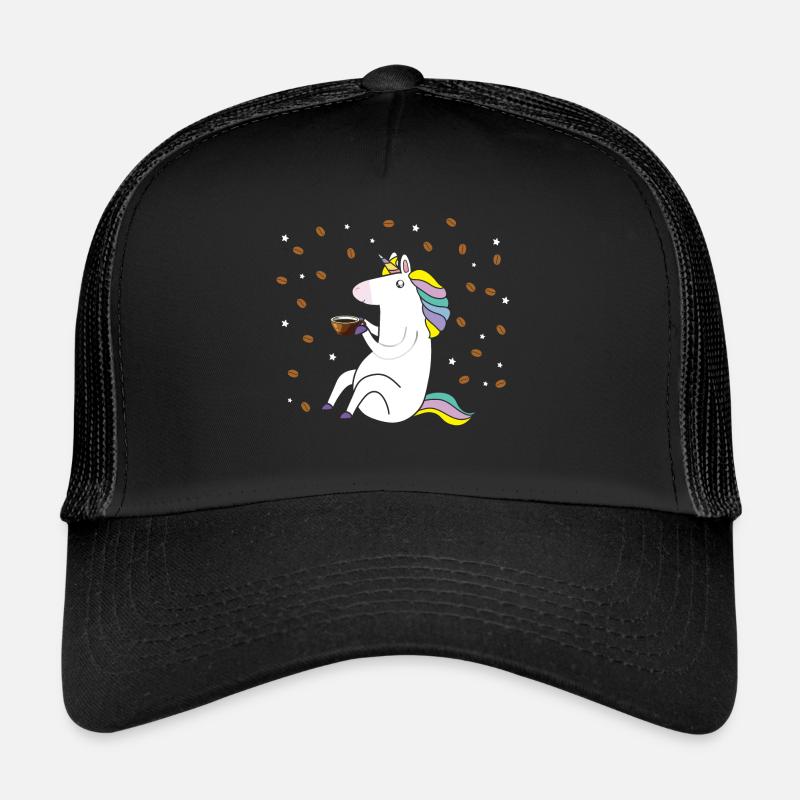 Licorne apprécie son café. Casquette trucker 
