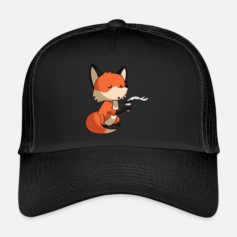 Fuchs mit Kaffee - Trucker Cap - Schwarz/Schwarz