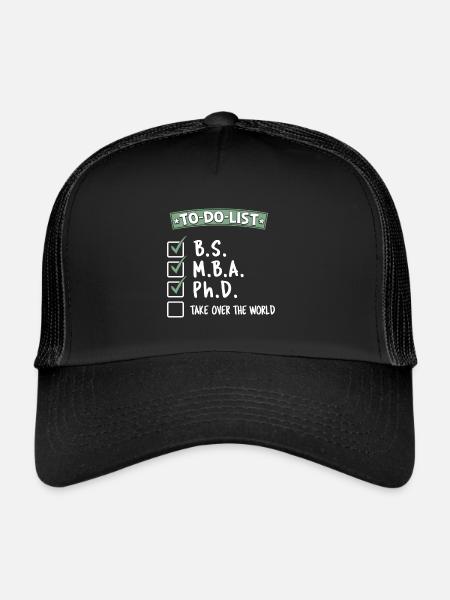 Liste de tâches BSMBA Ph.D. Conquérir le monde - Casquette trucker  - noir/noir - Devant