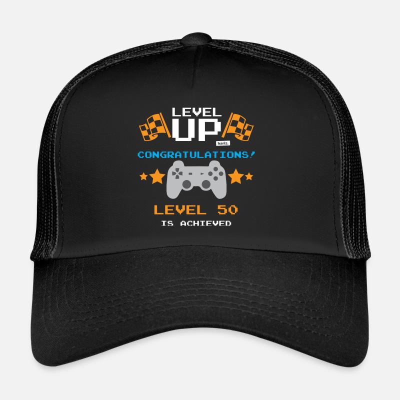 Level Up Congratulations Level 50 Achieved 50 Gebu Trucker Cap