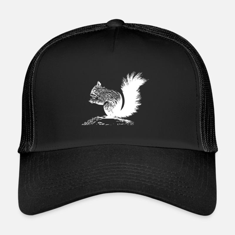 Drolliges Eichhörnchen mit einer Nuss - Trucker Cap - Schwarz/Schwarz
