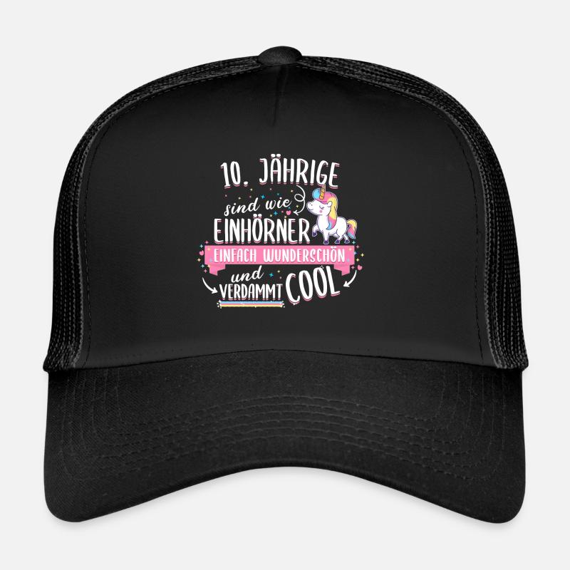 Geburtstag 10 Geburtstag Einhorn Spruch Party - Trucker Cap - Schwarz/Schwarz