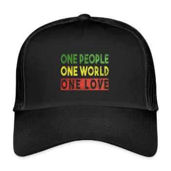 One People One World One Love Reggae Music Design - Trucker Cap - Schwarz/Schwarz - Vorne