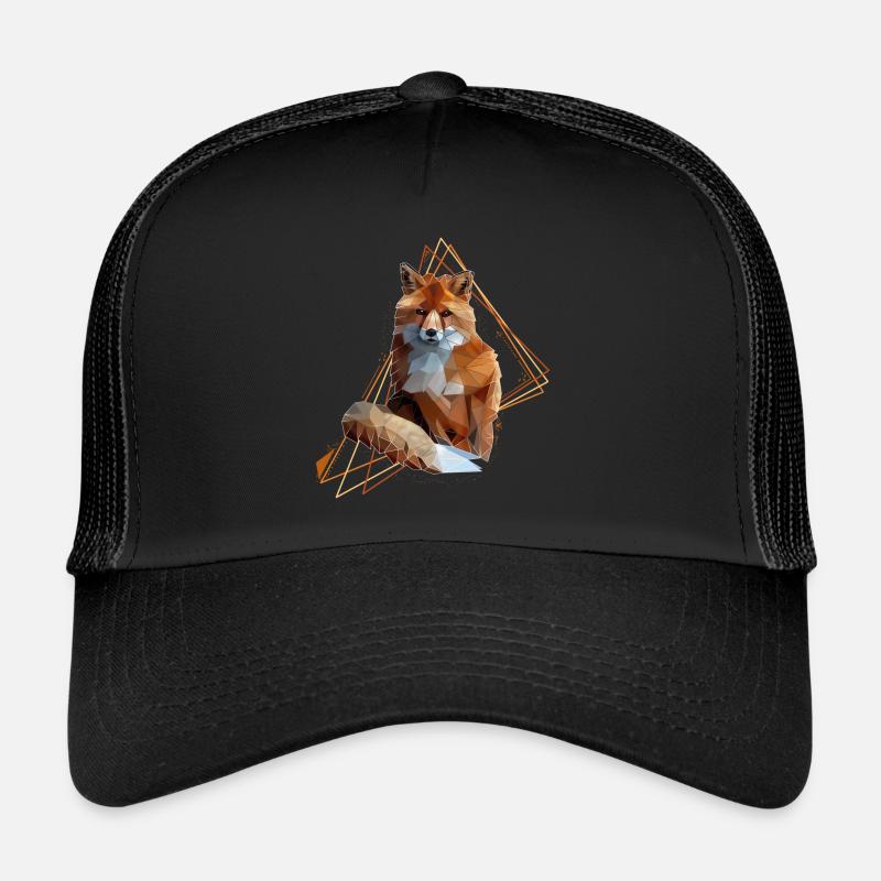 Low Poly Art Fuchs Cooles Polygon Nature Waldtier - Trucker Cap - Schwarz/Schwarz