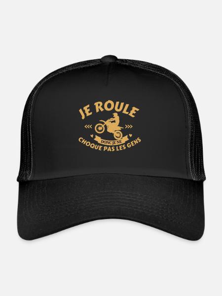 Je roule le moto, biker,Vélo - Casquette trucker  - noir/noir - Devant