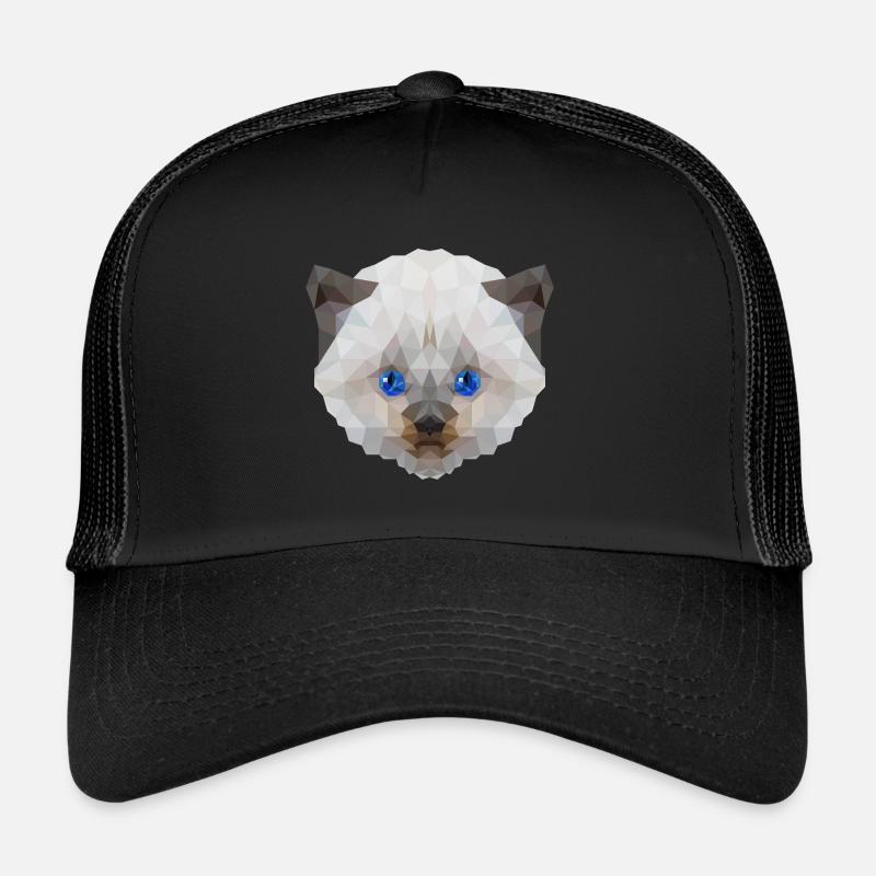 Weiße Katze miaut - süßes Motiv im Polygonstyle - Trucker Cap - Schwarz/Schwarz
