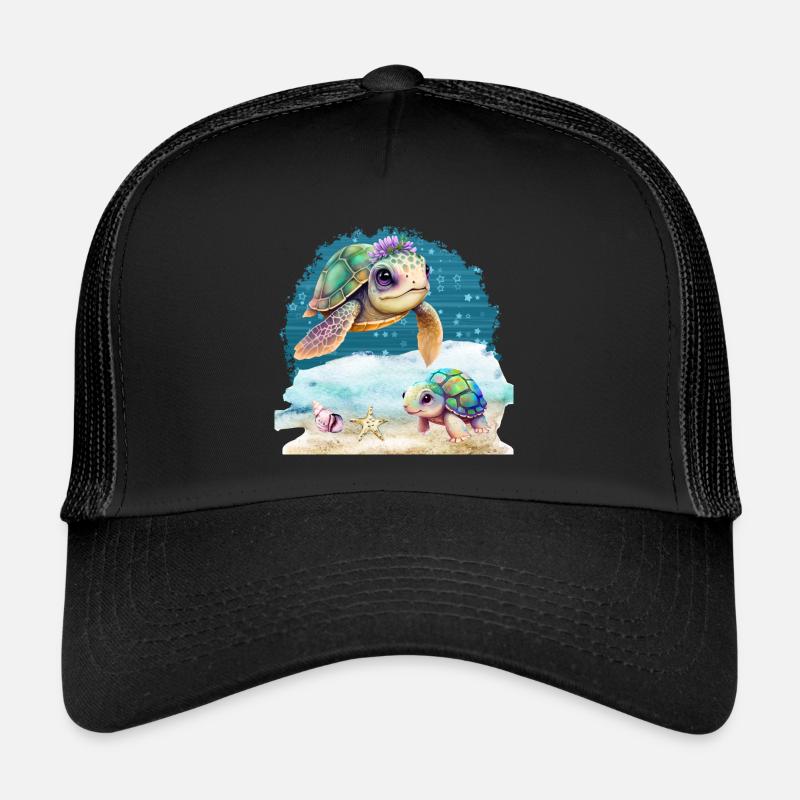 Meeresschildkrötendesign - Trucker Cap - Schwarz/Schwarz